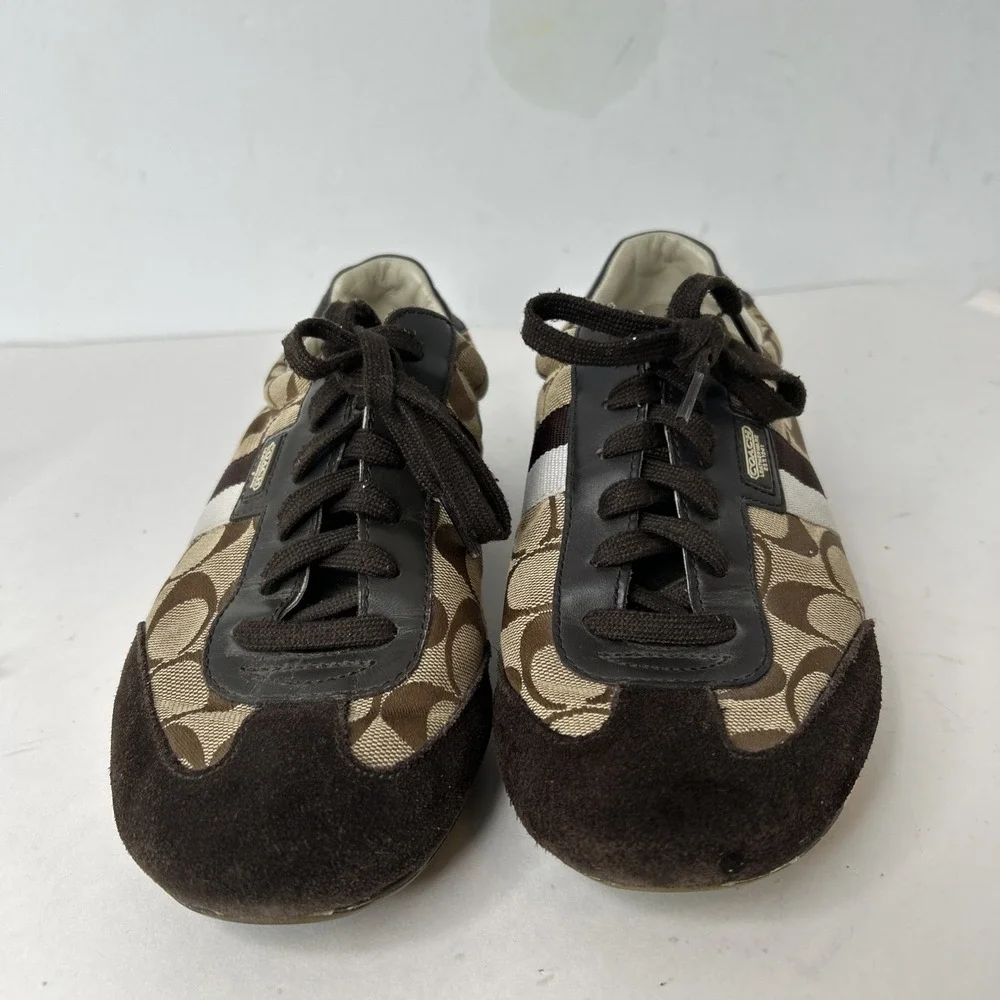Coach Signature Joss Women's Size 9M Sneaker Shoes Suede Jacquard Monogram Brown
